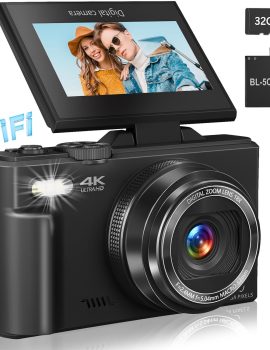 Digital Camera for Photography, 4K Vlogging Camera for YouTube 3″ 180° Flip Screen 18X Digital Zoom Compact Retro Cameras with 32GB TF Card & 2 Batteries, Black