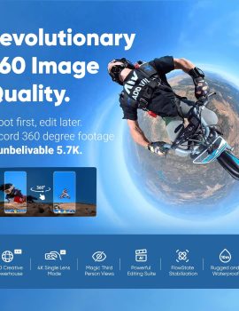 Insta360 X3 Waterproof 360 Action Camera, 1/2″ 48MP Sensor, 5.7K 360 Active HDR Video 72MP 360 Photo, 4K Single-Lens, 60fps Me Mode, Stabilization, 2.29″ Touchscreen, AI Editing, Live Stream (Renewed)