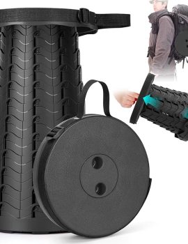 Collapsible Stool, Folding Chair – Upgraded Portable Chair with Load Capacity 400lbs, Portable Stool for Camping Fishing Hiking – Folding Stool with Carrying Straps,Gifts for Fisherman (Black)