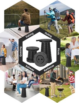 Collapsible Stool, Folding Chair – Upgraded Portable Chair with Load Capacity 400lbs, Portable Stool for Camping Fishing Hiking – Folding Stool with Carrying Straps,Gifts for Fisherman (Black)