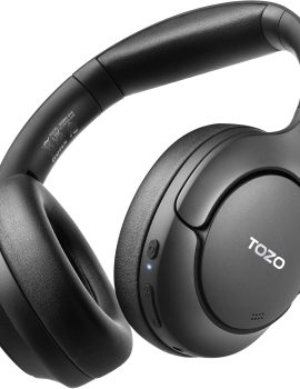TOZO HT2 Hybrid Active Noise Cancelling Headphones, Wireless Over Ear Bluetooth Headset, 60H Playtime, Hi-Res Audio Custom EQ via App Deep Bass Comfort Fit Ear Cups, for Home Office Travel Black